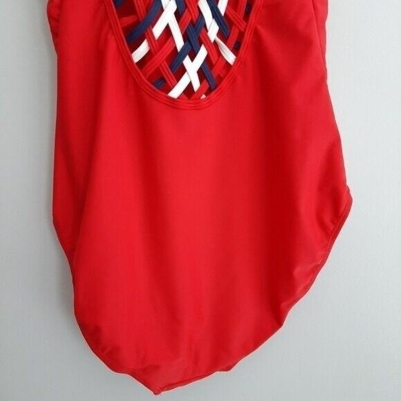 YMI One Piece Swimsuit Lattice Woven Back Red Sz L - Picture 8 of 10